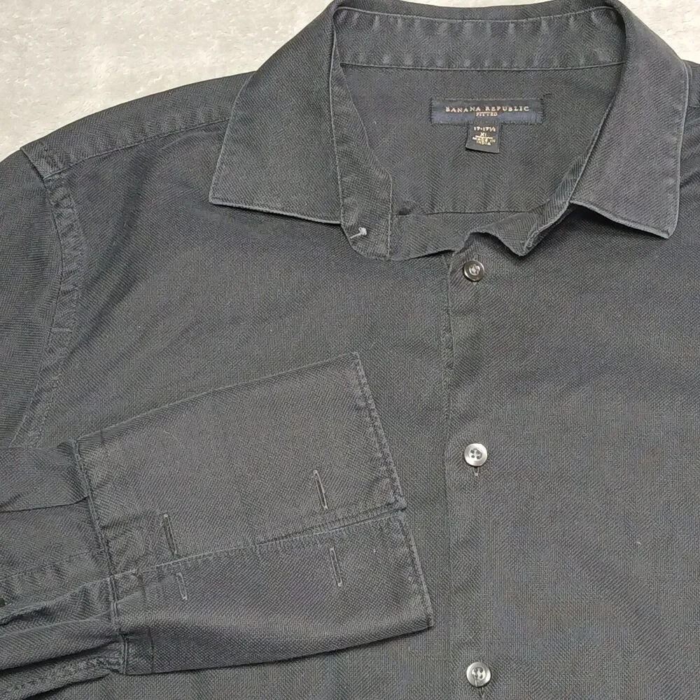 Banana Republic Mens 17 17.5 XL Black French Cuff Dress Shirt Dark Academia Goth